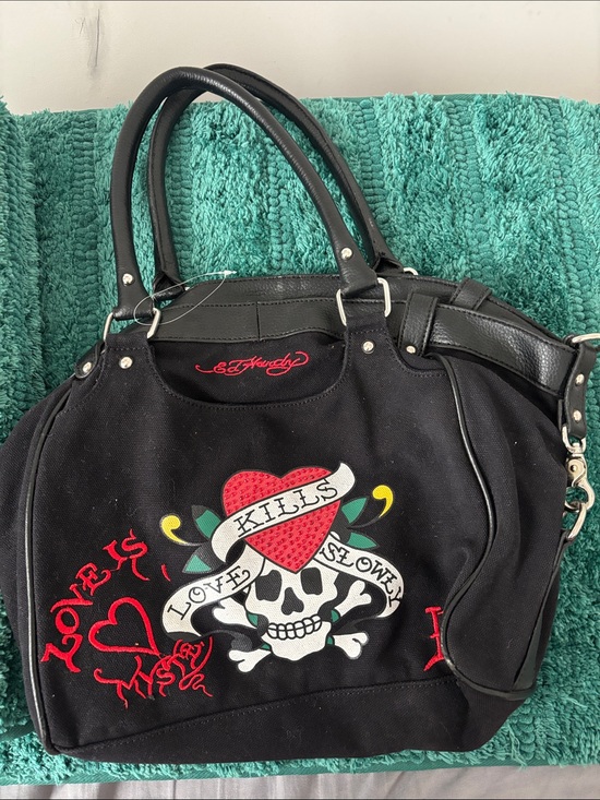 Ed Hardy Handbags - Ed Hardy Y2K Summer bag Black Satchel with Red Heart Skull Graphic